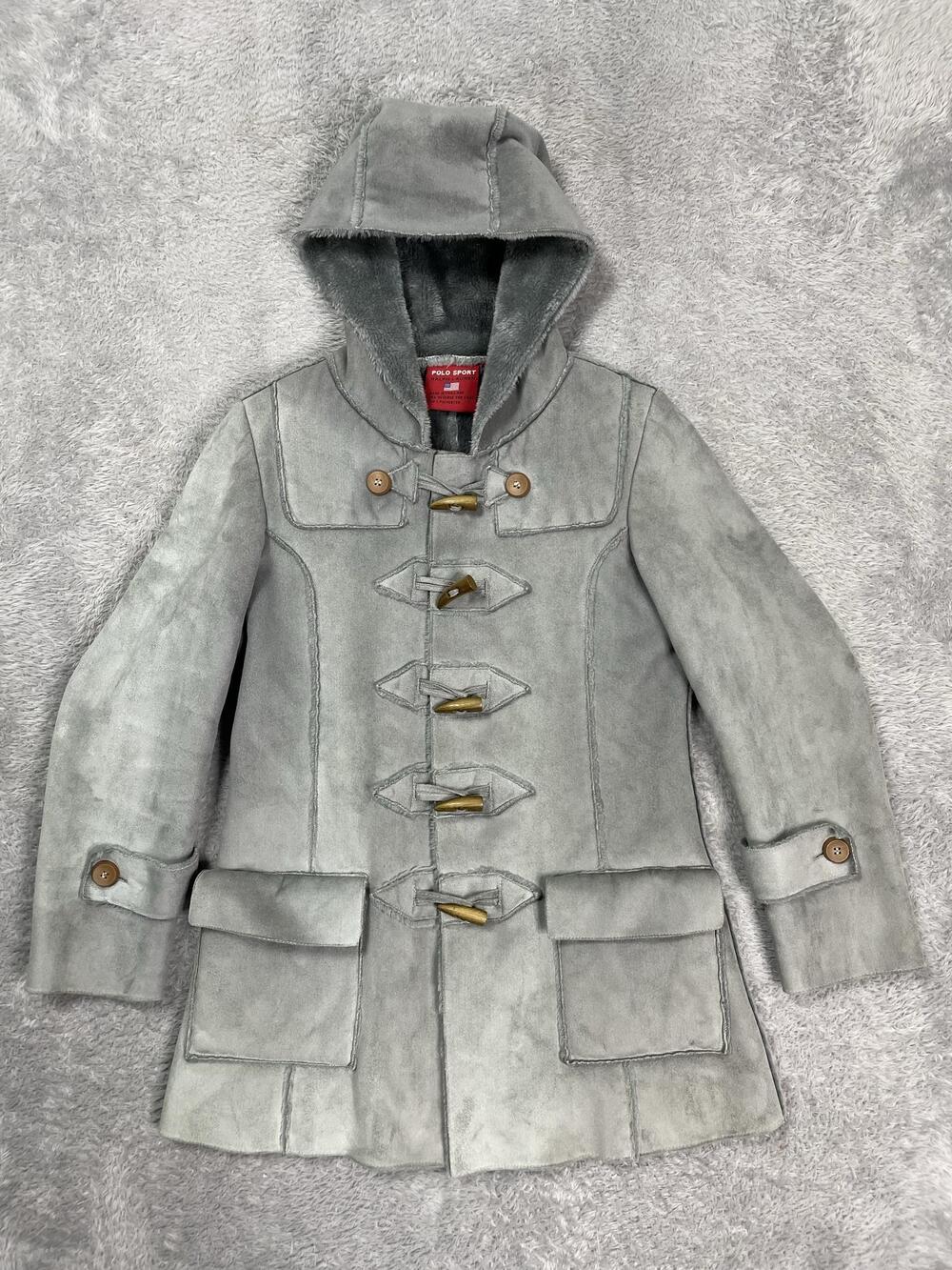 Polo Sport Ralph Lauren Coat Womens Small Gray Hooded Toggle Fleece Lined Parka